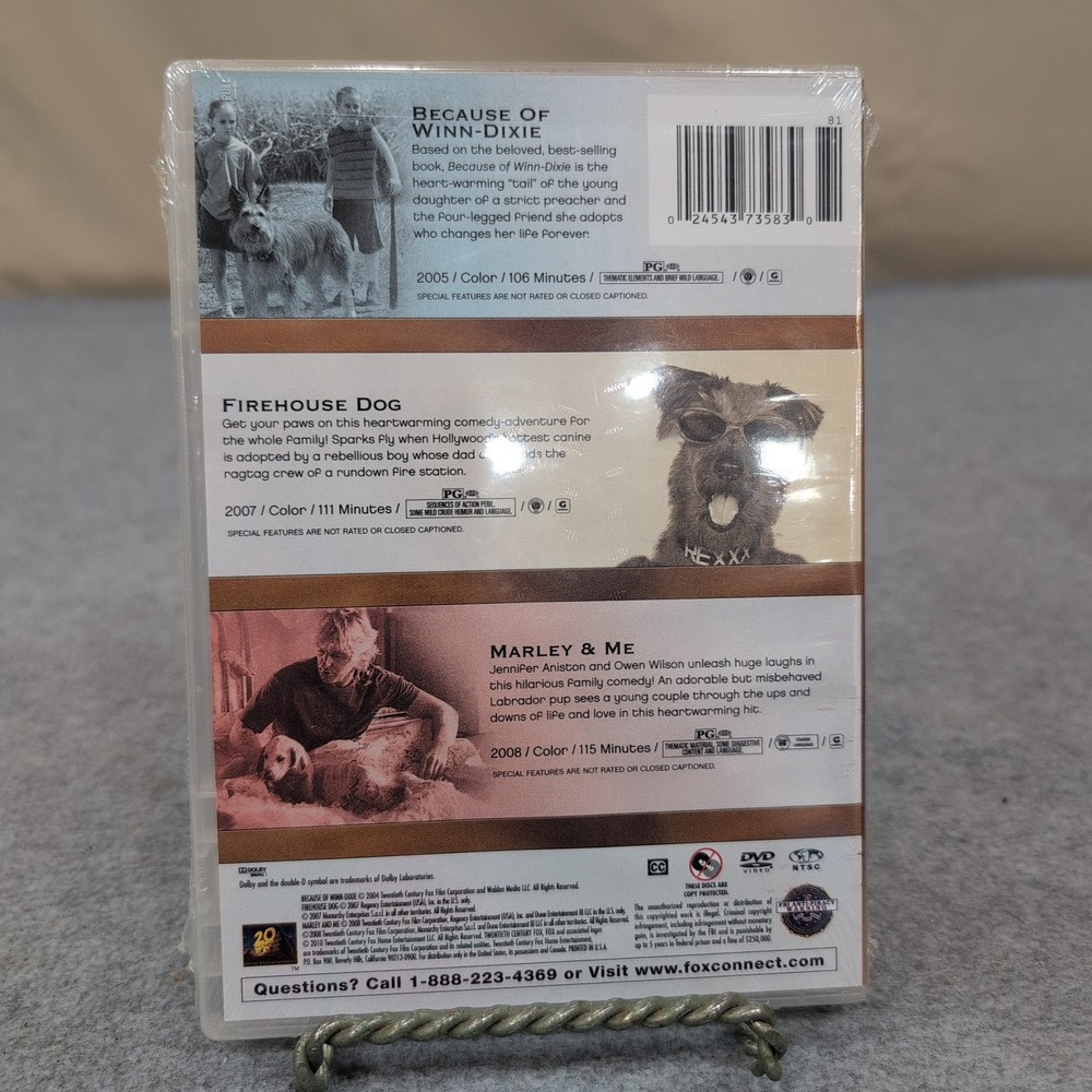 Three Feature Films DVD Because‎ of Winn Dixie Firehouse Dog Marley & Me NEW - Picture 2 of 2